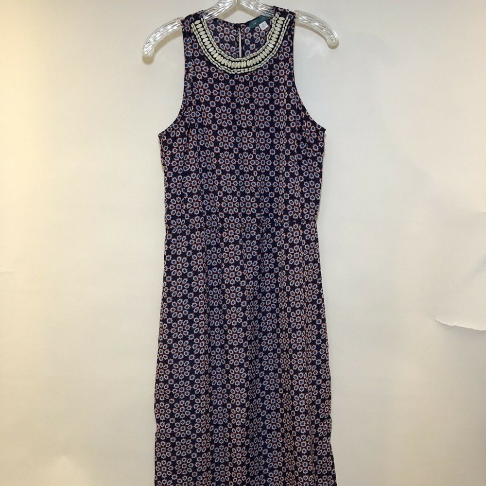 Pim + Larkin Navy and White Beaded Neck Maxi Dress